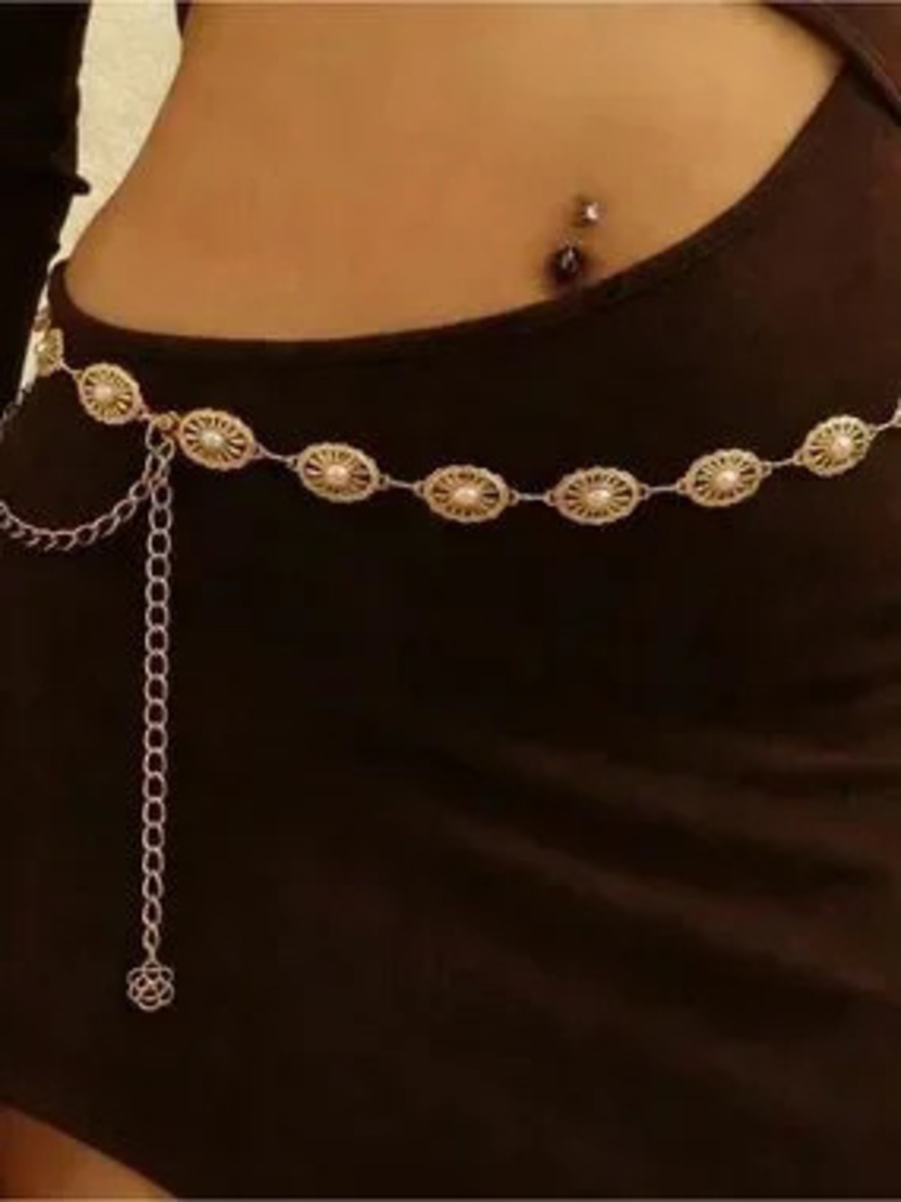 Gold-Tone Floral Link Chain Waist Belt